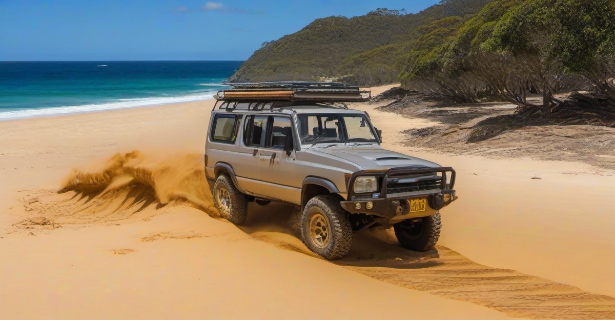 Sandy inland track and rainforest canopy near Central Station on K'gari (Fraser Island)