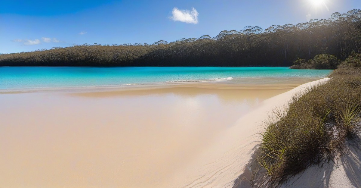 Clear shallow water and white silica sand at Lake McKenzie (Boorangoora) on K'gari